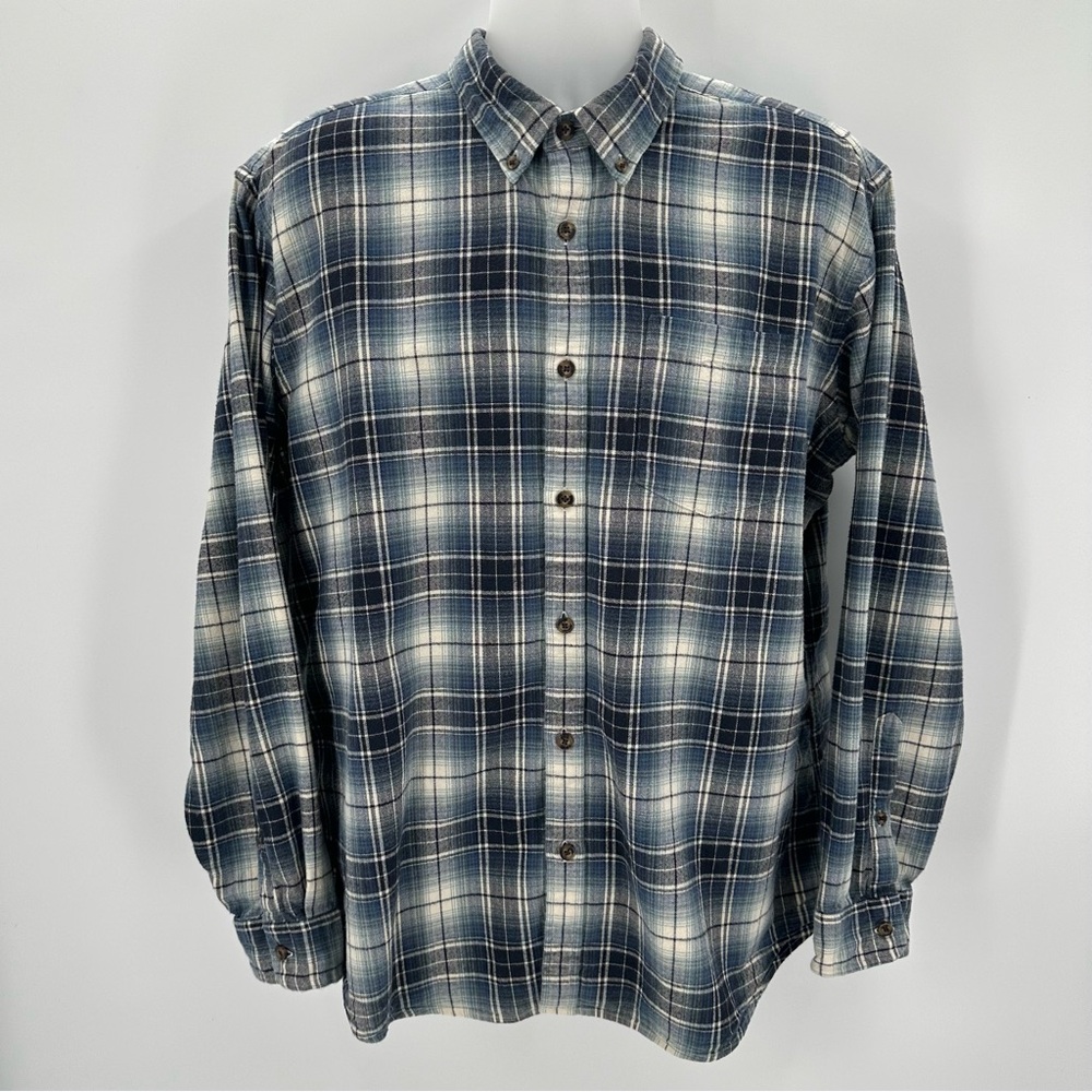 Eddie Bauer Flannel Shirt Men’s XL Blue Plaid Cotton Button Up Outdoors Classic